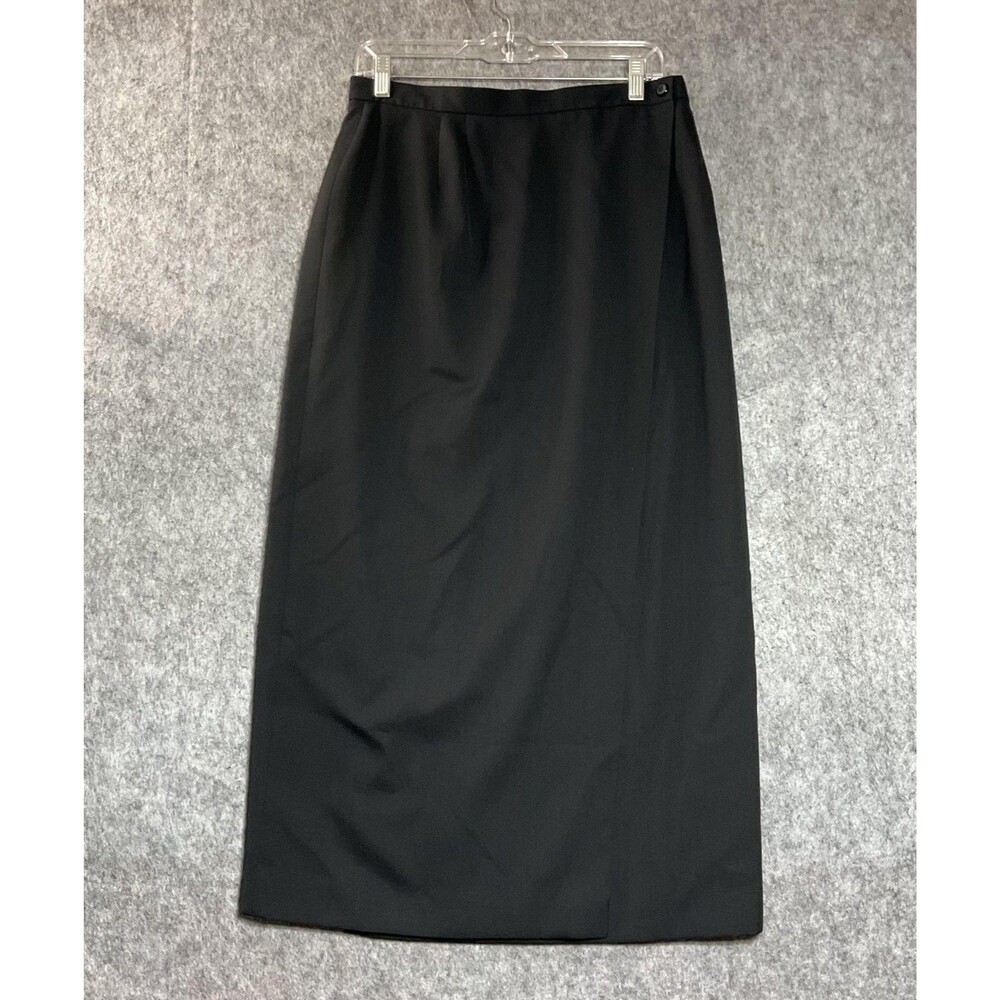 Vintage Skirt Women Medium Black Solid Long Pencil Wool Blend Lined Work Classic